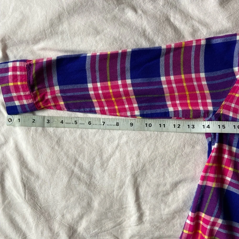 Old Navy girls 8-10 button-down Boyfriend plaid pink blue long sleeve shirt